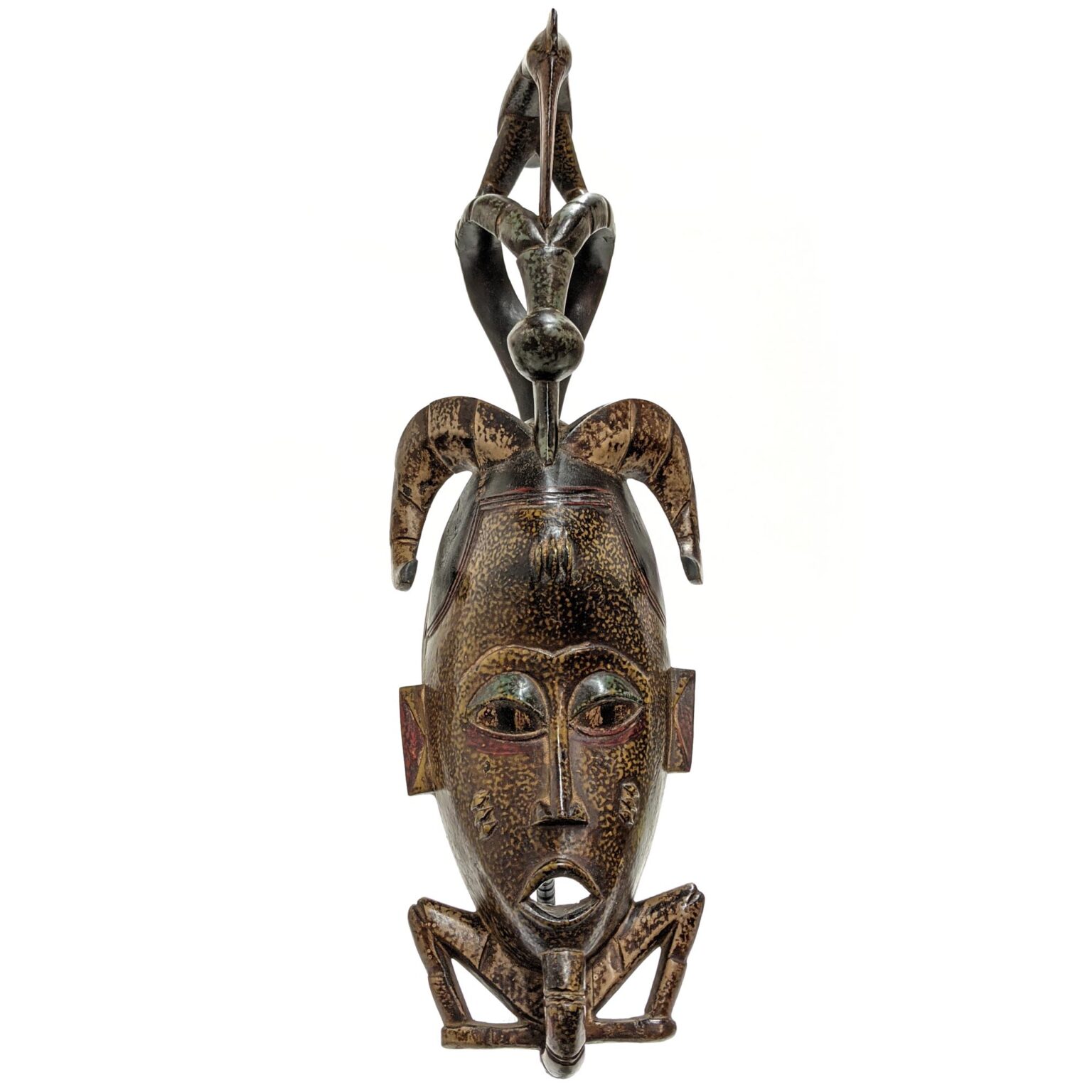 ☆重厚！アフリカ ガーナ バコタ族 古い木彫 仮面 象嵌細工 真鍮 