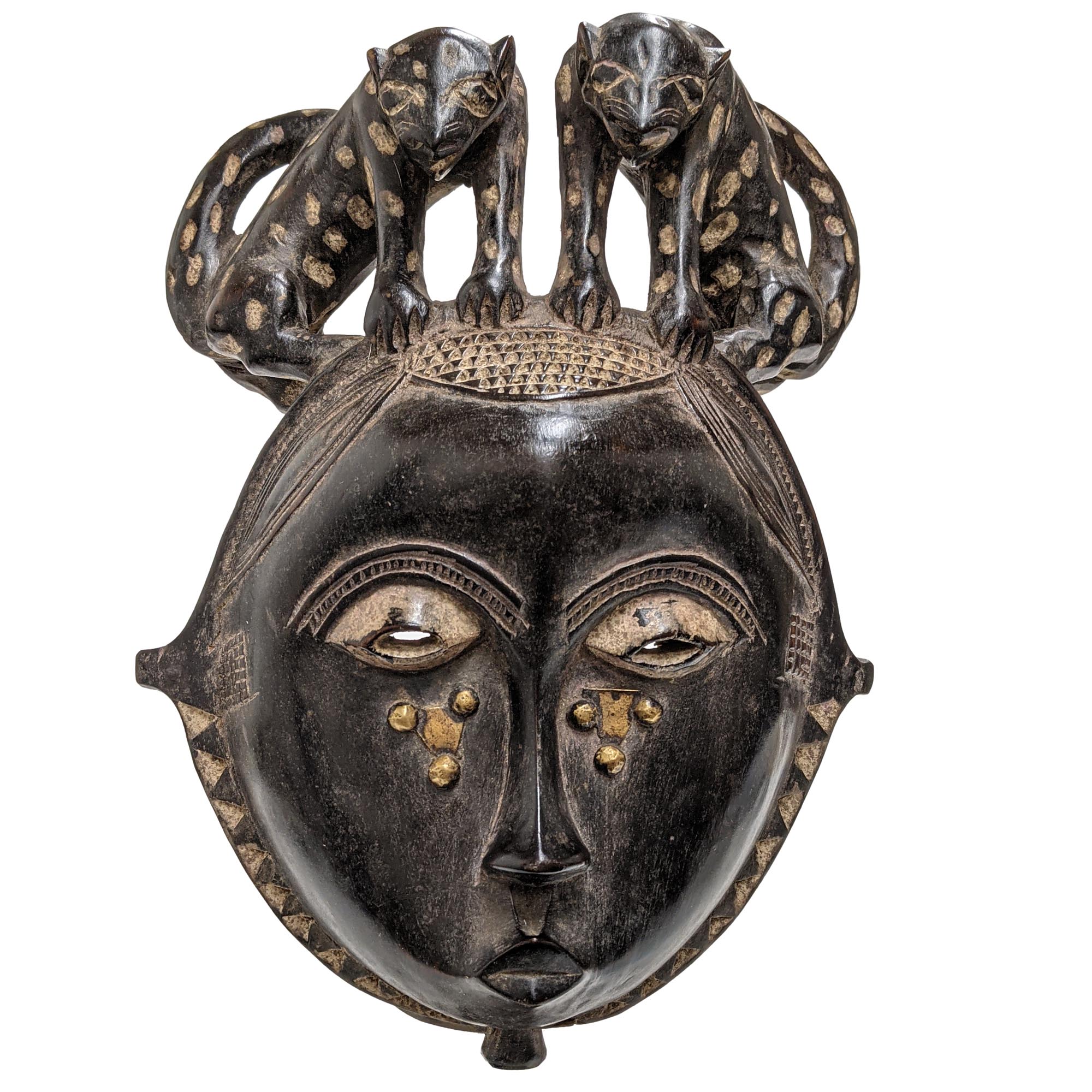 2021年春の アフリカ コートジボワール バウレ族 マスク 木彫り 仮面 No.349 アフリカンアート 彫刻 祭り用品 